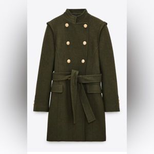 Zara double breasted wool blend coat